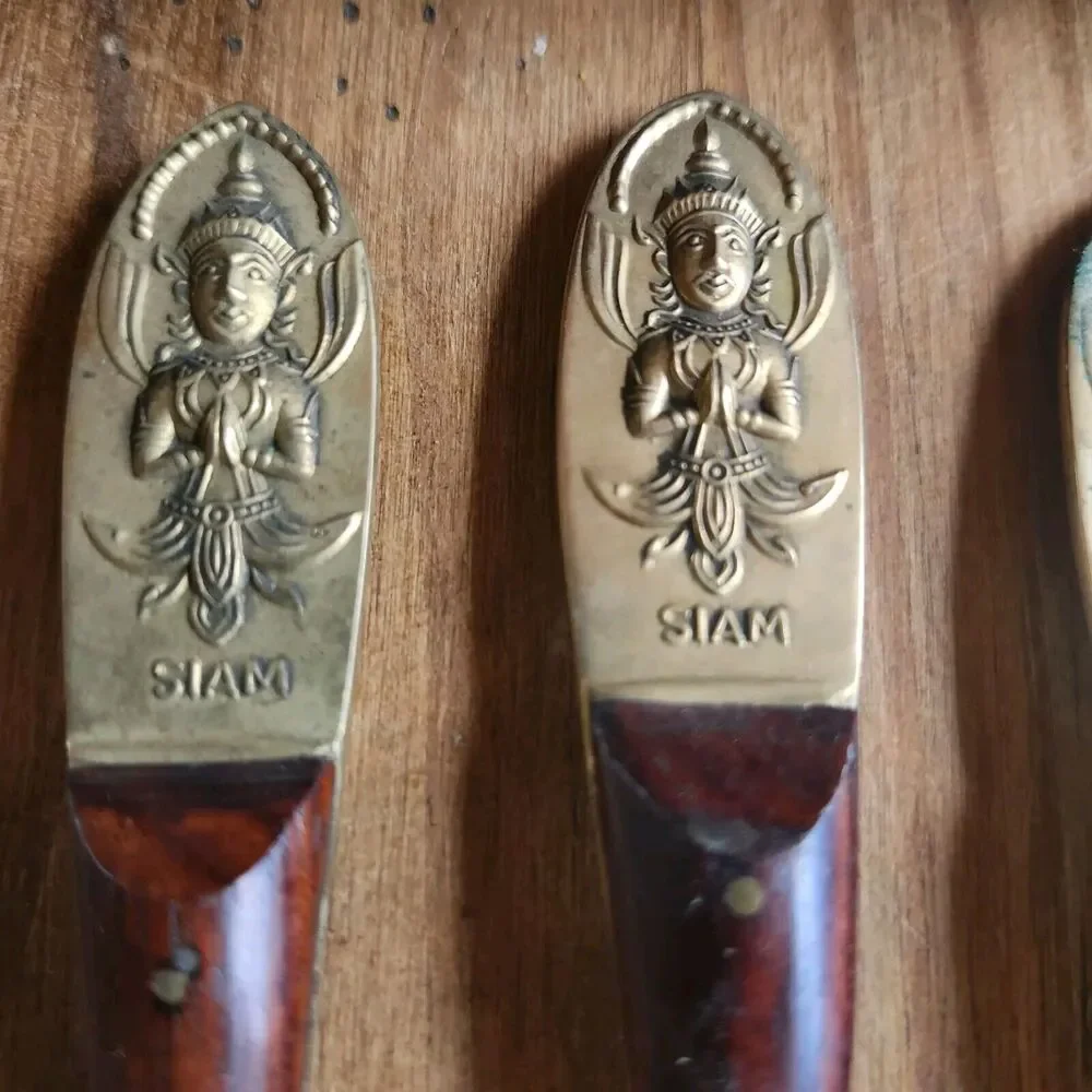 39 Pieces Beng Hwa Vintage Thai/Siam Flatware Set Teak Bronze Dessert Serving
